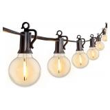 Outdoor String Lights 25 Feet G40 LED Patio Lights, Plug-in, 13 Plastic Edison Bulbs(1 Spare), Waterproof Connectable Hanging Light for Backyard Porch Balcony Party Decor, E12 Base, Black