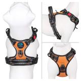 PHOEPET No Pull Dog Harnesses for Small Dogs Reflective Adjustable Front Clip Vest with Handle 2 Metal Rings 3 Buckles Easy to Put on and Take Off (S, Orange)