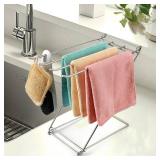 Kitchen Towel Holder Stand, 4-Arm Dish Towel Holder Countertop Towel Drying Rack for Bathroom, Free Standing Hand Towel Stand Washcloth Dish Cloth Drying Rack, Z-Shaped Folding Hanging Towel Bar Stand