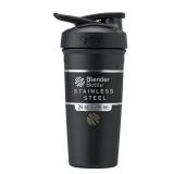 BlenderBottle Strada Shaker Cup Insulated Stainless Steel Water Bottle with Wire Whisk, 24-Ounce, Black