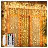 Ollny Curtain Lights 6.6x6.6ft, 200 LED String Lights with Remote 8 Modes Dimmable Timer, USB Power Fairy Light for Bedroom Backdrop Indoor Wall Window Christmas Decorations, Warm White