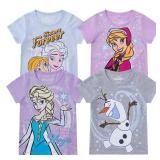 Disney Frozen Elsa, Anna, and Olaf Girls 4 Piece Short Sleeve T-Shirt for Toddler and Big Kids