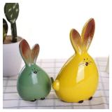 WHJY 2pcs Cute Long-Eared Bunny Sculpture Ornaments Desktop Ceramic Easter Rabbit Bunny Figure,Cute Home Decorations, for All Home Styles
