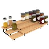 Derkniel 3 Tier Expandable Bamboo Spice Rack Cabinet Step Shelf Organizer for Kitchen Pantry Countertop Cupboard