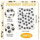 Infankey 100 PCS Dog Paw Gift Bags Bulk Pet Paw Puppy Print Plastic Treat Favor Candy Goodie Bags with Handle for Dog Birthday Party Decoration Supplies