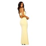 VANCOL Womenfts Cutout Backless Maxi Dress Sexy Sleeveless Tight Slip Spaghetti Strap Long Dresses Yellow S