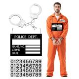 MorningRo 3 Pcs Halloween Prisoner Costume Accessories Include Fake Handcuff Prison ID Tag and Transfer Digital Sticker Criminal Outfit Jail Prop for Men Women Halloween Party No Included Clothes
