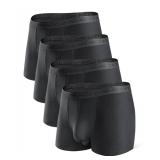 DAVID ARCHY Menfts Underwear Ultra Soft Modal Dual Pouch Trunks Support Ball Pouch Bulge Enhancing Boxer Briefs for Men 4 Pack(L, Black)