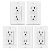 ELECTECK 5 Pack GFCI Outlets 15 Amp, Non-Tamper Resistant, Decor GFI Receptacles with LED Indicator, Ground Fault Circuit Interrupter, Wallplate Included, ETL Listed, White