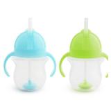 Munchkin Any Angle Sippy Cups for Toddlers, Spill Proof Weighted Straw Cup with Transition Handles for Babies 6 Months and Up, 2 Pack, BlueGreen