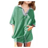 Jenisso Girls 2 Piece Outfits Set Oversized Short Sleeve V Neck Knit Sweater Tops Casual Shorts Lounge Set Size 130