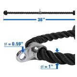 Yes4All Deluxe Tricep Rope Cable Attachment, 27 and 36 inch with 4 Colors, Exercise Machine Attachments Pulley System Gym Pull Down Rope with Carabiner, Black