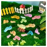 Pandahall 16Pcs Colorful Resin Luminous Ornaments Resin Mini Caterpillar Glow in The Dark Worm Miniature Figurines for Garden DIY Christmas Party Outdoor Accessories