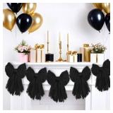 Large Black Bow Garland Banners for Coquette Birthday Party Decorations-Bow Themed Birthday Decor for Baby Shower Bridal Shower Bachelorette Party Wedding Favors Supplies (Black)