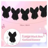 Large Black Bow Garland Banners for Coquette Birthday Party Decorations-Bow Themed Birthday Decor for Baby Shower Bridal Shower Bachelorette Party Wedding Favors Supplies (Black)