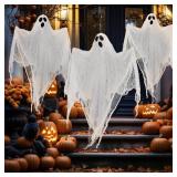 Simgoing 3 Pack Hanging Ghosts Halloween Outdoor Decorations, 29.9 Inch Gauze Flying Ghost for Halloween Outdoor Spooky Decorations Front Yard Porch Patio Lawn Garden Trees Party Decoration(Classic)