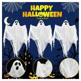 Simgoing 3 Pack Hanging Ghosts Halloween Outdoor Decorations, 29.9 Inch Gauze Flying Ghost for Halloween Outdoor Spooky Decorations Front Yard Porch Patio Lawn Garden Trees Party Decoration(Classic)