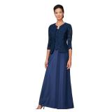 Alex Evenings Womenfts Two Piece Mother of The Bride Dress with Lace Jacket (Petite and Regular Sizes), Navy, 16P