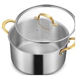 BEZIA 6 Quart 3-Ply Stainless Steel Stockpot, Soup Pot with Lid, Even Heat Distribution, Cooking Pot with Sturdy Handles, Compatible with All Cooktops, Perfect for Soups and Stews, Silver