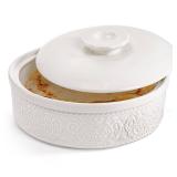 SOUJOY Ceramic Tortilla Warmer, 8.5 Inch Embossed Taco Holder with Lid, Microwave and Oven Safe Tortilla Storage Container for Mexican Party Tuesday Night, Hold up to 12 Tortillas, White