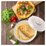 SOUJOY Ceramic Tortilla Warmer, 8.5 Inch Embossed Taco Holder with Lid, Microwave and Oven Safe Tortilla Storage Container for Mexican Party Tuesday Night, Hold up to 12 Tortillas, White