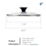 TECHEF 8 Inch Tempered Glass Lid  Fits 8 Frying Pans and Pots  Steam Vent, Stainless Steel Rim  Oven and Dishwasher Safe  Made in Korea