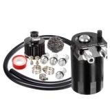 Vincos Universal 38\and916\in 400ml Aluminum Oil Catch Can Dual Cylinder Polish Baffled Engine Air Oil Separator Tank Reservoir Kit with Breather Black Small Drain and High Pressure Hose Line Tubein