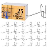 Moxweyeni 25 Pcs 4 Inch Silver Stainless Steel Grid Wall Hooks and Hangers, Modern Wall Mount Organizers for Retail, Craft Show, Home Setup