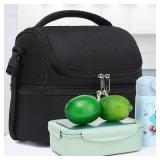 FlowFly Double Decker Cooler Insulated Lunch Bag Large Tote for Boys, Girls, Men, Women, With Adjustable Strap,Black