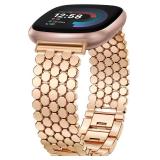 Minyee Compatible with Fitbit Versa 4Sense 2Versa 3Sense Band Women, Dressy Stainless Steel Mesh Chain Honeycomb Designer Rose Gold Metal Link Bracelet Wristband Replacement Strap for Versa 4