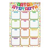 FaCraft Birthday Chart Poster for Classroom - Confetti Happy Birthday Poster Calendar Boho Reusable Laminated Classroom Birth day Chart Class Bulletin Board Decorations Back to School Teacher Supplies