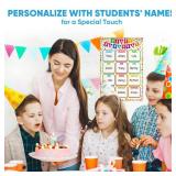 FaCraft Birthday Chart Poster for Classroom - Confetti Happy Birthday Poster Calendar Boho Reusable Laminated Classroom Birth day Chart Class Bulletin Board Decorations Back to School Teacher Supplies
