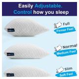 Sidney Sleep Set of 2 Queen Size Bed Pillows for Side and Back Sleepers - Adjustable Filling - Memory Foam Pillows for Neck and Shoulder Pain - Customizable Loft - Extra Foam Included (White) - Retail