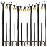 6 Pack String Light Poles for Outside, Heavy-Duty Metal Light Poles for Outdoor String Lights with Fork, Adjustable Lighting Accessories for Patio Decor Backyard Yard Pergola Garden Decorations - Reta