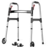 HOMLAND Folding Walkers for Seniors with Wheels, Lightweight Rolling Walker, Height Adjustable Standard Walker with Aluminum Frame, Silver - Retail: $48