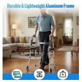 HOMLAND Folding Walkers for Seniors with Wheels, Lightweight Rolling Walker, Height Adjustable Standard Walker with Aluminum Frame, Silver - Retail: $48