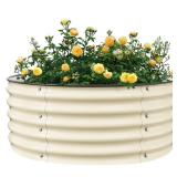18 piece Raised Garden Bed Kit, 3.5x3.5x1.4Ft Outdoor Zinc-Aluminum-Magnesium Metal Flower Beds Stainless Steel Patio Ground Planter for Planting Vegetables (Ivory) - Retail: $90