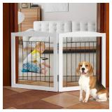 ZJSF Freestanding Foldable Dog Gate for House Extra Wide Wooden White Indoor Puppy Gate Stairs Pet Gates Doorways Pet Gate Tall Dog Fence 2 Panels - Retail: $57