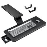 PEGZONE Keyboard Tray Under Desk with Storage Drawer, Height Adjustable Keyboard Tray Slide Out Swivel Tilt, Ergonomic Under Desk Mount Keyboard & Mouse Holder for Gaming Home Office, 25x11