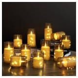 Beloveam 12 Pack Flameless Candles, Battery Operated Acrylic LED Pillar Candles, Perfect for Weddings, Parties, and Holiday Gifts(Gray) - Retail: $76