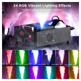 1500W Fog Machine with Lights 24 RGB LED Stage Smoke Machine Vertical Halloween Smoke Machine DMX/Wireless/Manual Control 2.5 Liters with 20000 CFM for Wedding Christmas Party Outdoor Indoor - Retail: