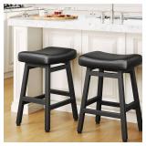 Raynesys Counter Height Bar Stools Set of 2, 24 Inch Barstools for Kitchen Counter, Kitchen Stools with Bonded Leather Saddle Seats & Heavy Duty Metal Legs, Easy Assembly, All Black - Retail: $108