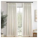 Topfinel 96 Inches Long Pinch Pleated 100% Blackout Curtains,Thermal Insulated Brich Linen Pinch Pleat Viral Drapes with Hooks Rings 2 Panel Sets,Neutral Cream Ivory 8FT Back Tab Window Curtains - Ret