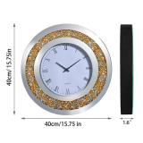 HMRCYTE Crystal Diamond Wall Clock, 15.8in Large Round Mirror Wall Clock, Gold Sparkle Silent Crushed Diamond Home Decor Decorative Clocks for Walls Glass Wall Clocks for Bedroom School Office (Gold) 