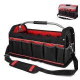 HAUTMEC 20\" Heavy-Duty Tool Tote Bag with Waterproof Clear Cover, Open Top Large Tool Bag with Rotating Handle, Rigid Frame, Wear-Resistant Hard Base & Padded Shoulder Strap â HT0296 - Retail: $