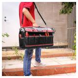 HAUTMEC 20\" Heavy-Duty Tool Tote Bag with Waterproof Clear Cover, Open Top Large Tool Bag with Rotating Handle, Rigid Frame, Wear-Resistant Hard Base & Padded Shoulder Strap â HT0296 - Retail: $