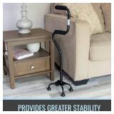 HealthSmart Quad Walking Cane, Sit To Stand Walker, Adjustable Canes for Men, Canes for Women, FSA HSA Eligible with Quad Base, Foam Handles Quad Cane, Black - Retail: $38