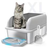 Suzzipaws Enclosed Stainless Steel Cat Litter Box with Lid Extra Large Litter Box for Big Cats XL Metal Litter Pan Tray with High Wall Sides Enclosure, Non-Sticky, Anti-Leakage, Easy Cleaning - Retail