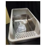 Suzzipaws Enclosed Stainless Steel Cat Litter Box with Lid Extra Large Litter Box for Big Cats XL Metal Litter Pan Tray with High Wall Sides Enclosure, Non-Sticky, Anti-Leakage, Easy Cleaning - Retail