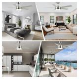 YUHAO 52 Inch Brushed Nickel Ceiling Fan with Light and Remote Control.Noiseless,Dimmable,3CCT,6 Speeds Reversible, DC Ceiling Fans for Indoor or Covered Outdoor - Retail: $100
